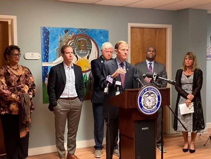 U.S. Senators Richard Blumenthal and Chris Murphy (D-CT) joined U.S. Representative John B. Larson (D-CT), Mayor Luke Bronin, and local community violence intervention groups to announce significant federal funding for the City of Hartford to reduce gun violence. 